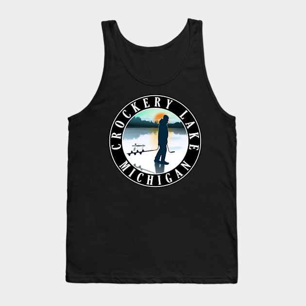 Crockery Lake Ice Fishing Michigan Sunset Tank Top by BirdsEyeWorks